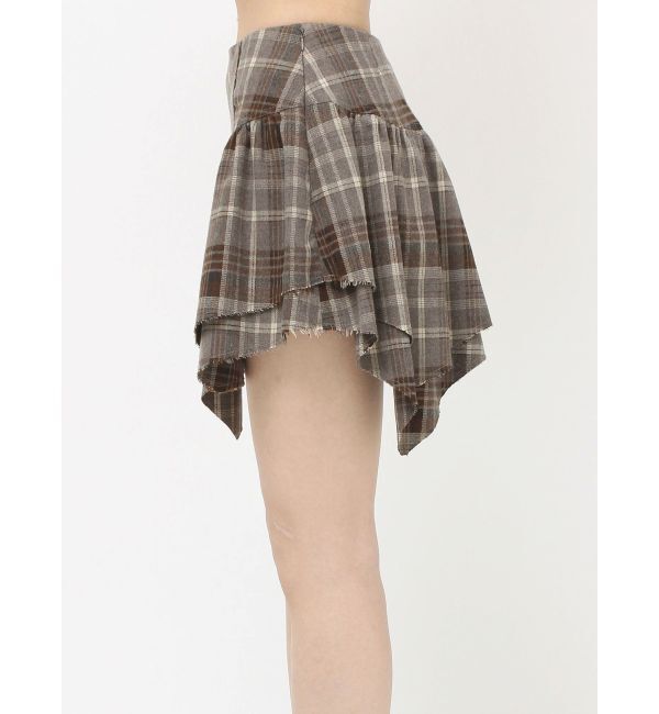 EVRIS「アシンメトリーランダムチェックミニスカート」|スカート|