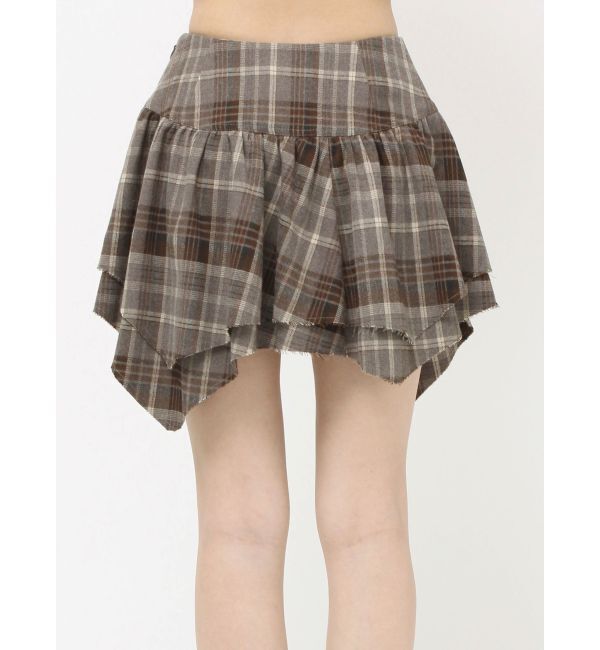 EVRIS「アシンメトリーランダムチェックミニスカート」|スカート|