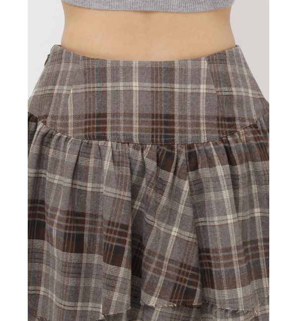 EVRIS「アシンメトリーランダムチェックミニスカート」|スカート|