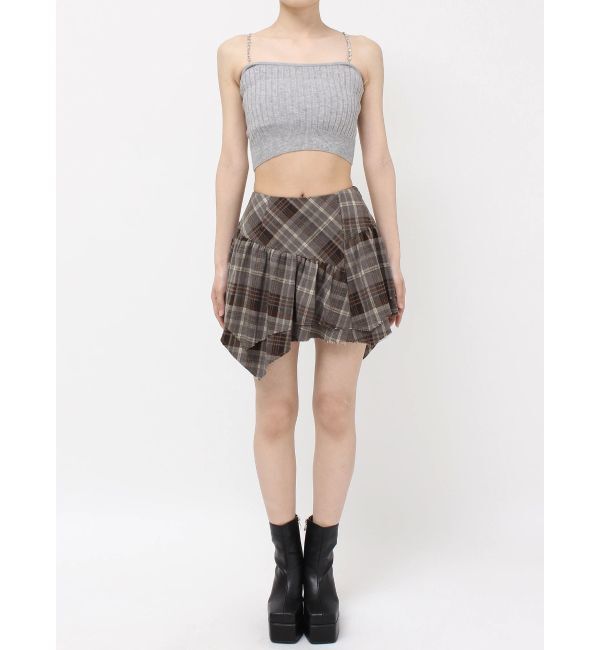 EVRIS「アシンメトリーランダムチェックミニスカート」|スカート|