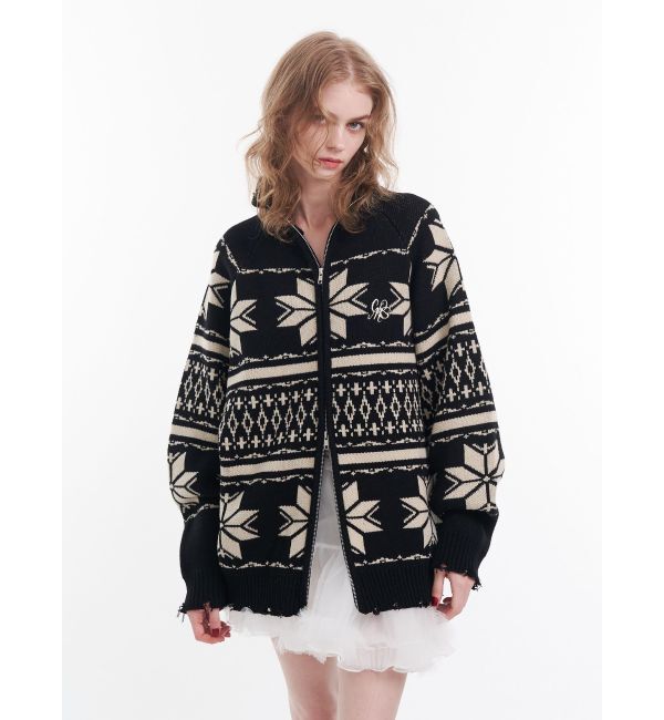 jouetie「ノルディックジップルーズカーデ」|ニット・セーター|ブラック