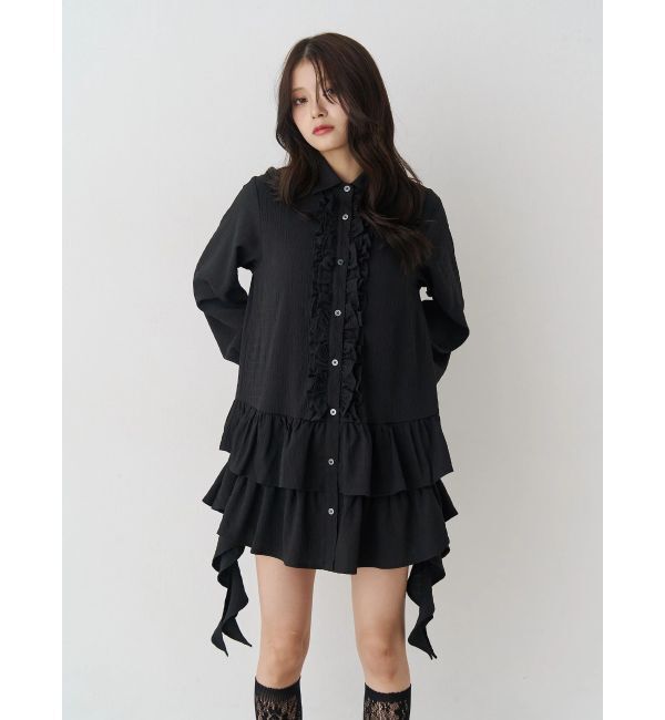 jouetie「ラッフルヘムフリルチュニックシャツ」|シャツ・ブラウス|ブラック