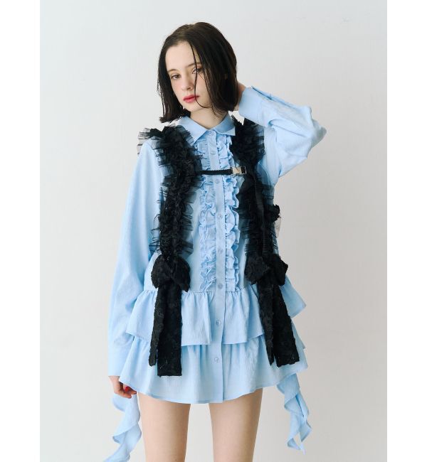 jouetie「ラッフルヘムフリルチュニックシャツ」|シャツ・ブラウス|ブルー