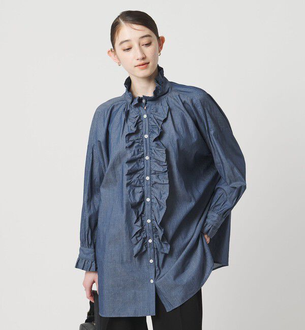 UNITED ARROWS「【別注】＜dahl&rsquo;ia＞シャンブレー フリルブラウス」|シャツ・ブラウス|