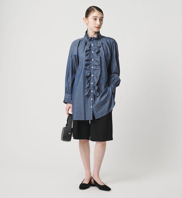 UNITED ARROWS「【別注】＜dahl&rsquo;ia＞シャンブレー フリルブラウス」|シャツ・ブラウス|