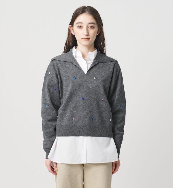 UNITED ARROWS「フラワー エンブロイダリー スキッパーニット」|ニット・セーター|