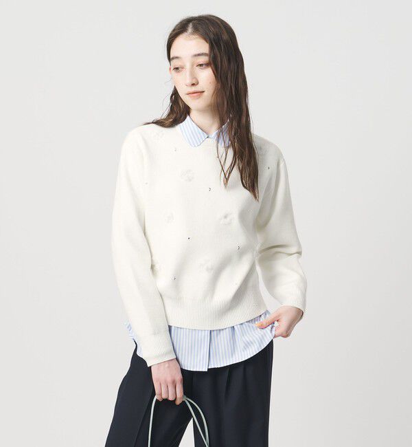 UNITED ARROWS「3D ビジュー プルオーバーニット」|ニット・セーター|OFF WHITE