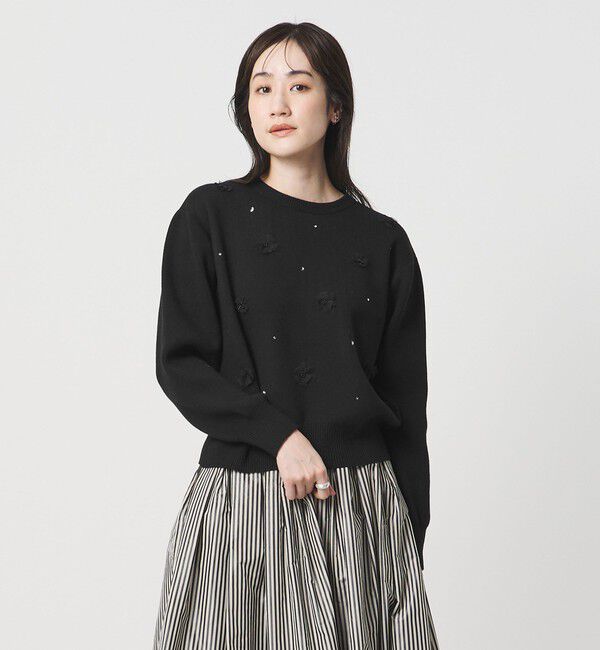 UNITED ARROWS「3D ビジュー プルオーバーニット」|ニット・セーター|BLACK