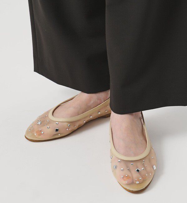 UNITED ARROWS「チュール ビジュー バレエシューズ」|バレエシューズ|BEIGE