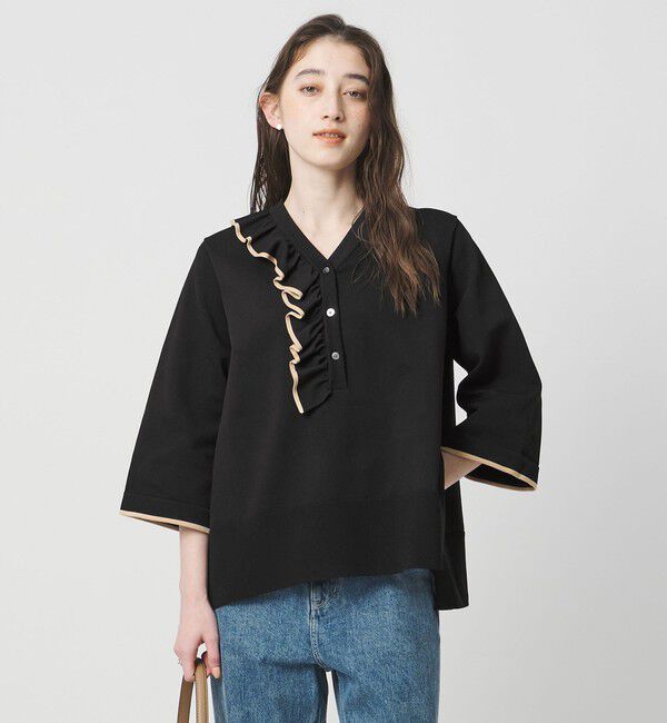 UNITED ARROWS「ミニマル Vネックフリル プルオーバー」|ニット・セーター|