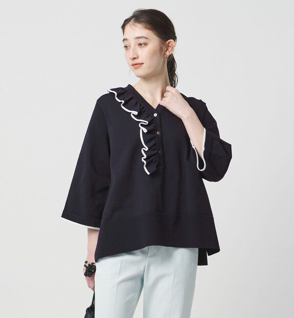 UNITED ARROWS「ミニマル Vネックフリル プルオーバー」|ニット・セーター|