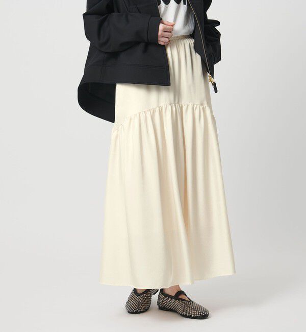 UNITED ARROWS「シルクライク ティアード スカート」|スカート|OFF WHITE