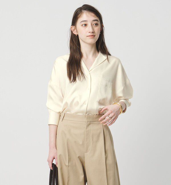 UNITED ARROWS「シルクライク オープンカラー シャツ」|シャツ・ブラウス|OFF WHITE
