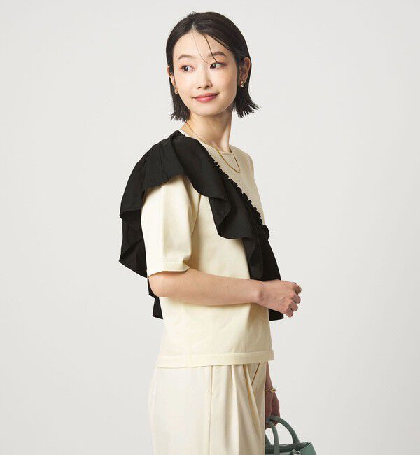 UNITED ARROWS green label relaxing「フリル ドッキング 5分袖 ニット プルオーバー ウォッシャブル」|ニット・セーター|