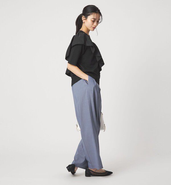 UNITED ARROWS green label relaxing「フリル ドッキング 5分袖 ニット プルオーバー ウォッシャブル」|ニット・セーター|