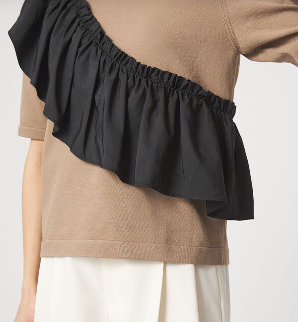 UNITED ARROWS green label relaxing「フリル ドッキング 5分袖 ニット プルオーバー ウォッシャブル」|ニット・セーター|