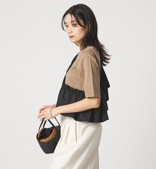 UNITED ARROWS green label relaxing「フリル ドッキング 5分袖 ニット プルオーバー ウォッシャブル」|ニット・セーター|