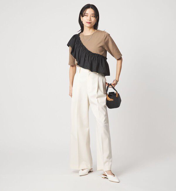 UNITED ARROWS green label relaxing「フリル ドッキング 5分袖 ニット プルオーバー ウォッシャブル」|ニット・セーター|