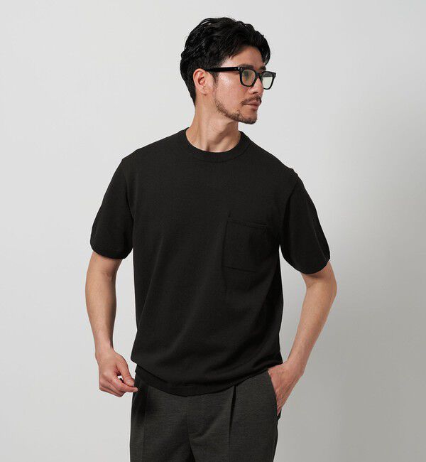 BEAUTY&YOUTH UNITED ARROWS「【WEB限定 WARDROBE SMART】マシーンウォッシュ 1ポケット ニット Tシャツ【抗菌・防臭】」|ニット・セーター|