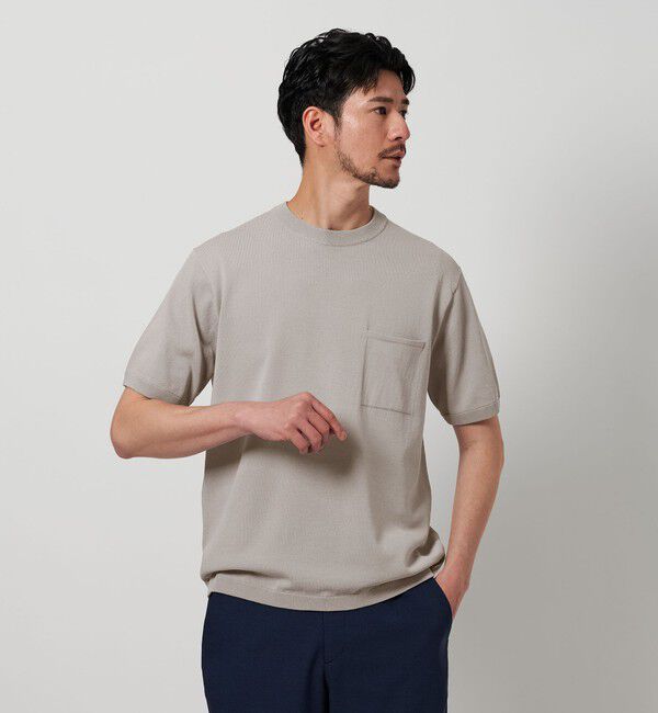 BEAUTY&YOUTH UNITED ARROWS「【WEB限定 WARDROBE SMART】マシーンウォッシュ 1ポケット ニット Tシャツ【抗菌・防臭】」|ニット・セーター|