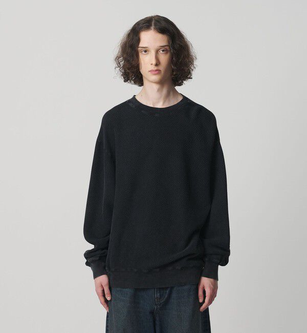 MONKEY TIME「ウォッシュド ワッフル クルーネック」|Tシャツ・カットソー|BLACK
