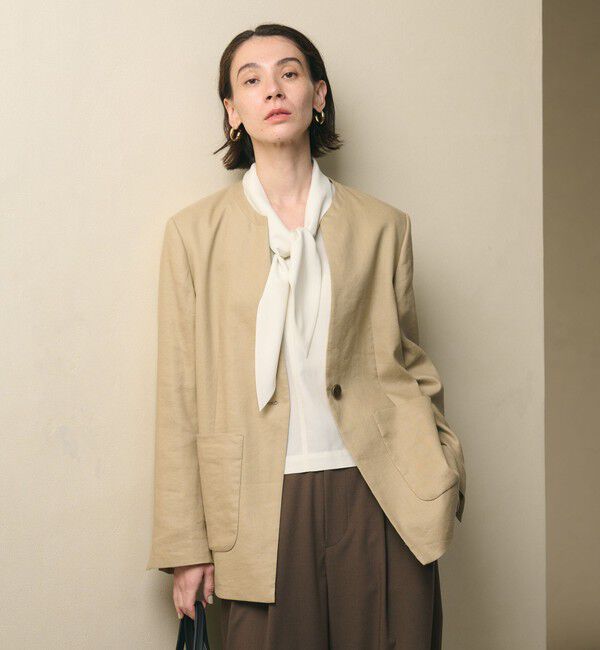 BEAUTY&YOUTH UNITED ARROWS「麻ブレンド カラーレス シングル ジャケット UVカット」|ノーカラージャケット|BEIGE