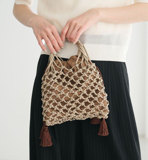 BEAUTY&YOUTH UNITED ARROWS「メタルコード ネット フリンジ ドロストバッグ」|かごバッグ|