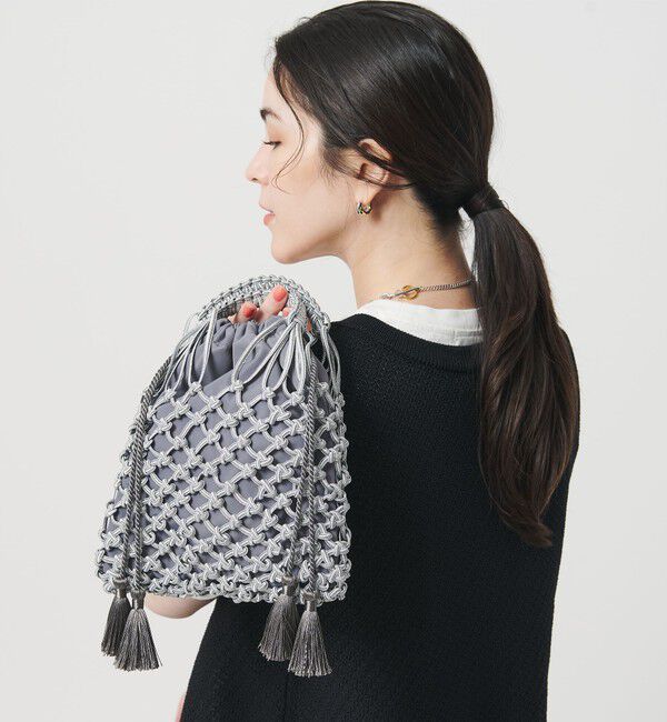 BEAUTY&YOUTH UNITED ARROWS「メタルコード ネット フリンジ ドロストバッグ」|かごバッグ|