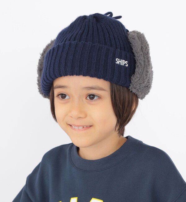 SHIPS KIDS「SHIPS KIDS:フェイクファー フラップ ワッチ」|ニット帽|ネイビー