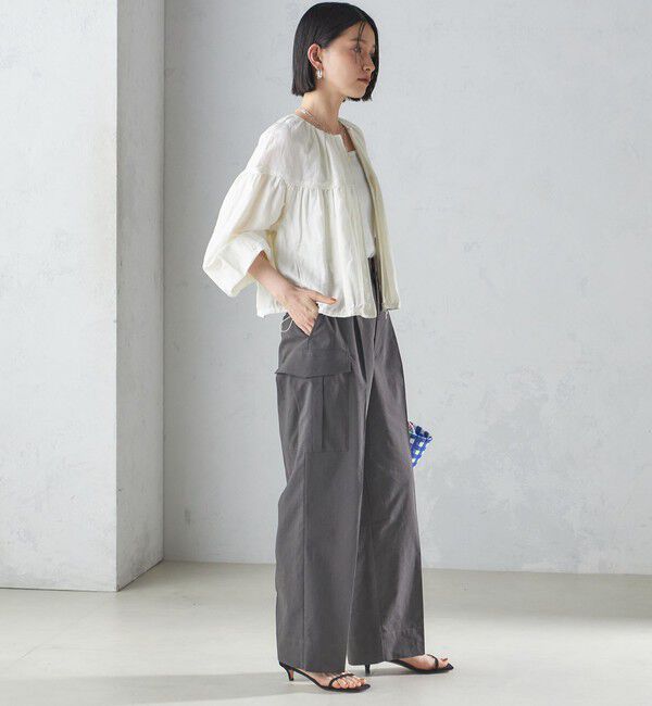 SHIPS for women「〈手洗い可能〉リネン混 シアー ギャザー ブルゾン」|ブルゾン・スタジャン|