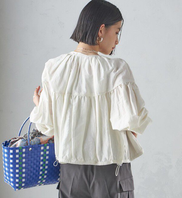 SHIPS for women「〈手洗い可能〉リネン混 シアー ギャザー ブルゾン」|ブルゾン・スタジャン|