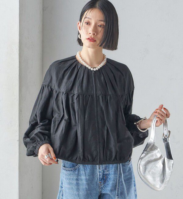 SHIPS for women「〈手洗い可能〉リネン混 シアー ギャザー ブルゾン」|ブルゾン・スタジャン|
