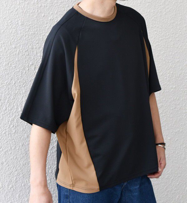 SHIPS any「SHIPS any:〈洗濯機可能〉リブ パネル スポーティー ジャージー Tシャツ◇」|Tシャツ・カットソー|ブラック