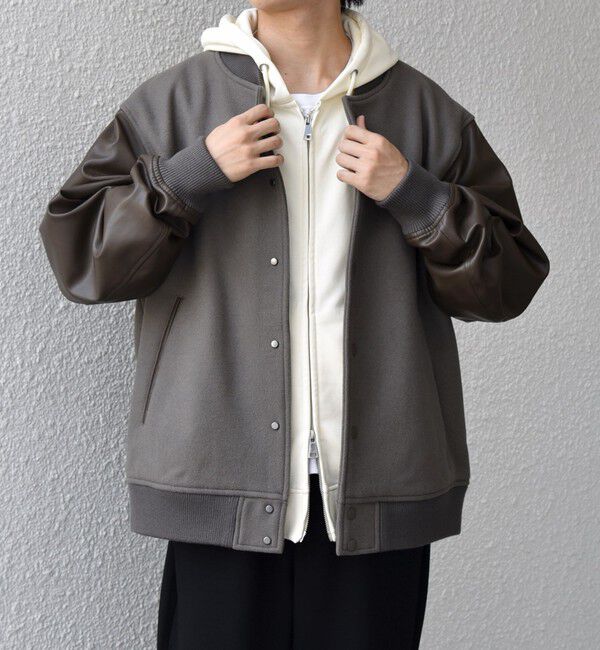 SHIPS any「SHIPS any: PURE WOOL MELTON スタジアム ブルゾン (スタジャン)◇」|ブルゾン・スタジャン|グレー