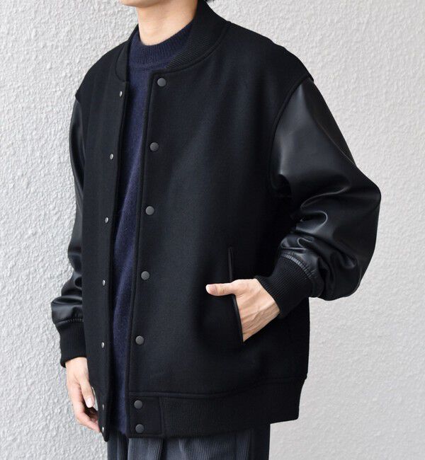 SHIPS any「SHIPS any: PURE WOOL MELTON スタジアム ブルゾン (スタジャン)◇」|ブルゾン・スタジャン|ブラック