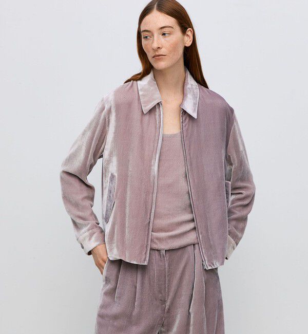 BACCA「レーヨンシルクベルベット ジップアップブルゾン」|ブルゾン・スタジャン|