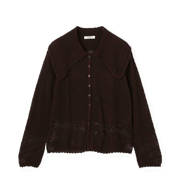 MACPHEE「レーシーニット ビックカラーカーディガン」|カーディガン|49 ダークブラウン