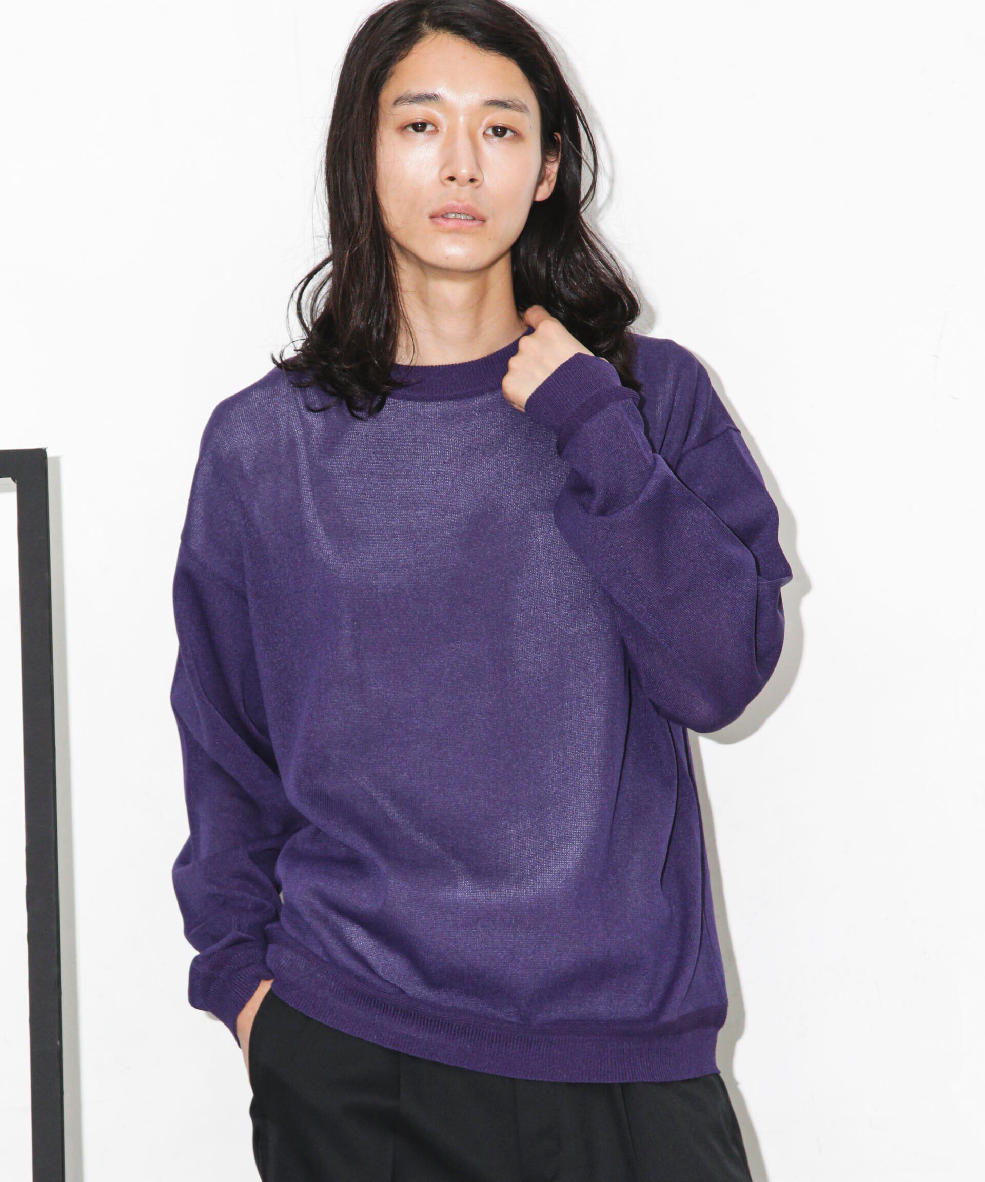 nano･universe「｢WAGAMI｣クルーネックニットTシャツ 長袖」|ニット・セーター|パープル