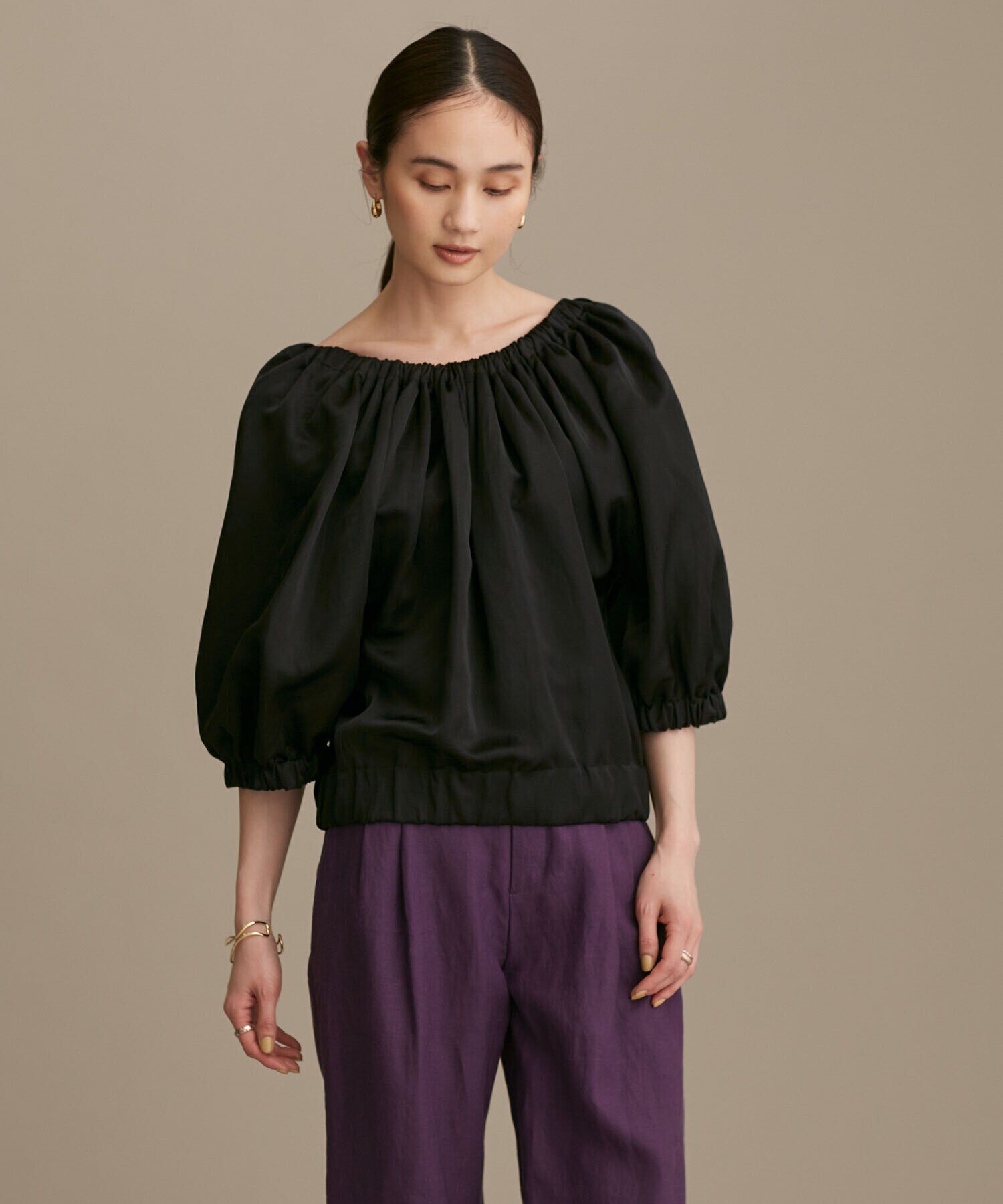 nano･universe「LB.01/サテンギャザーブルゾン 五分袖」|ブルゾン・スタジャン|