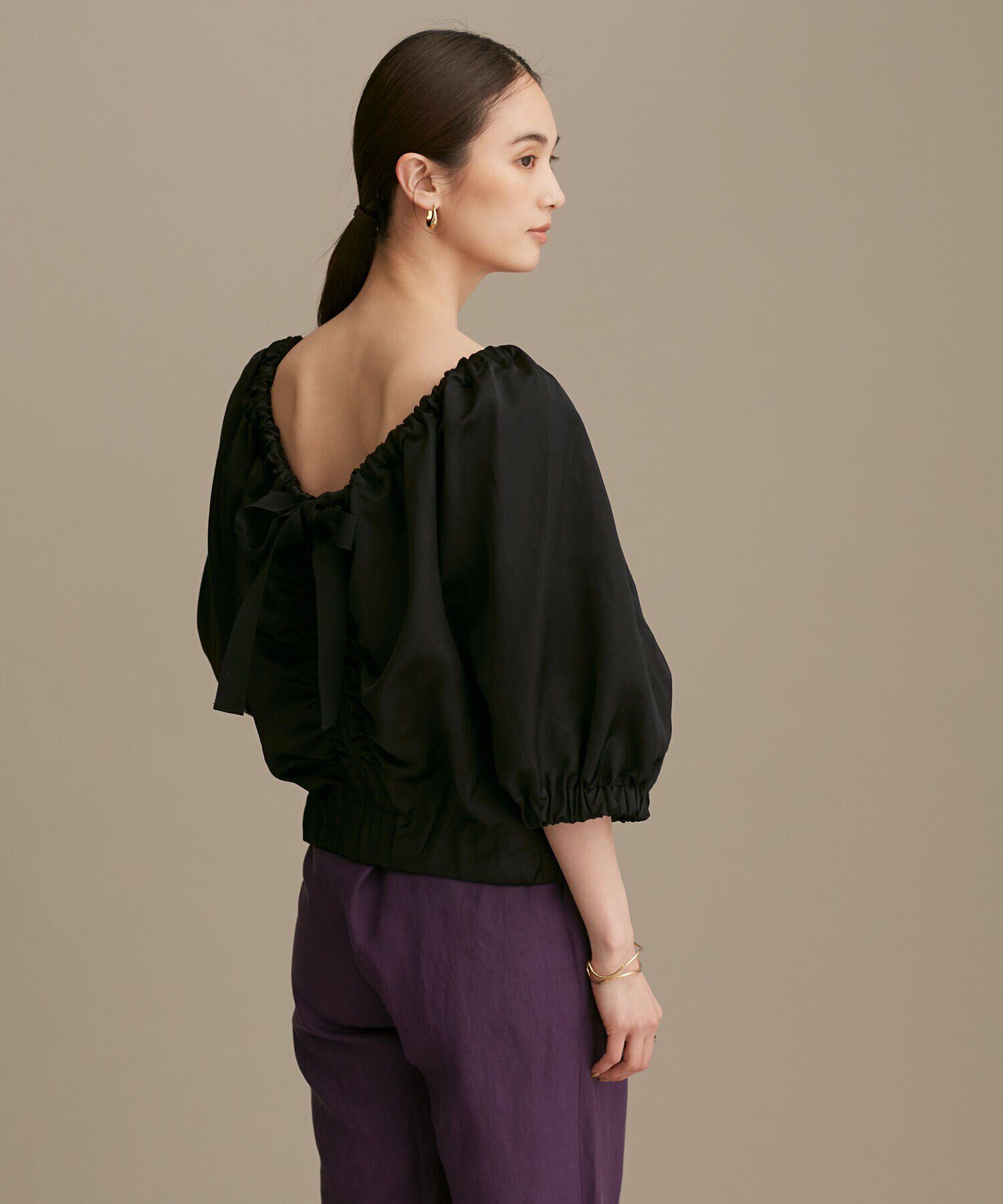 nano･universe「LB.01/サテンギャザーブルゾン 五分袖」|ブルゾン・スタジャン|