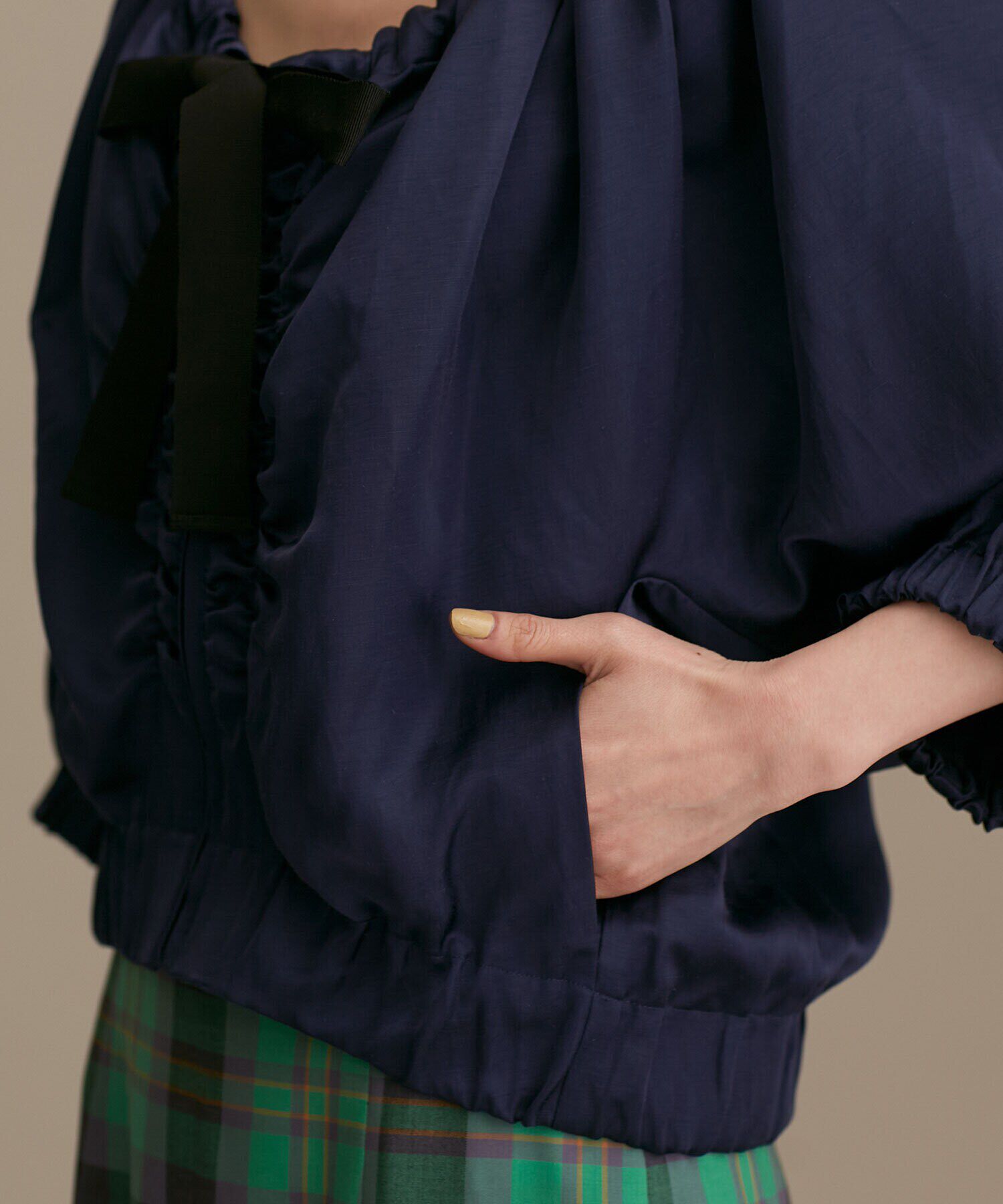 nano･universe「LB.01/サテンギャザーブルゾン 五分袖」|ブルゾン・スタジャン|