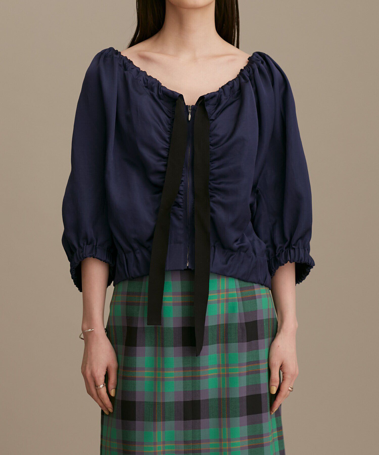 nano･universe「LB.01/サテンギャザーブルゾン 五分袖」|ブルゾン・スタジャン|