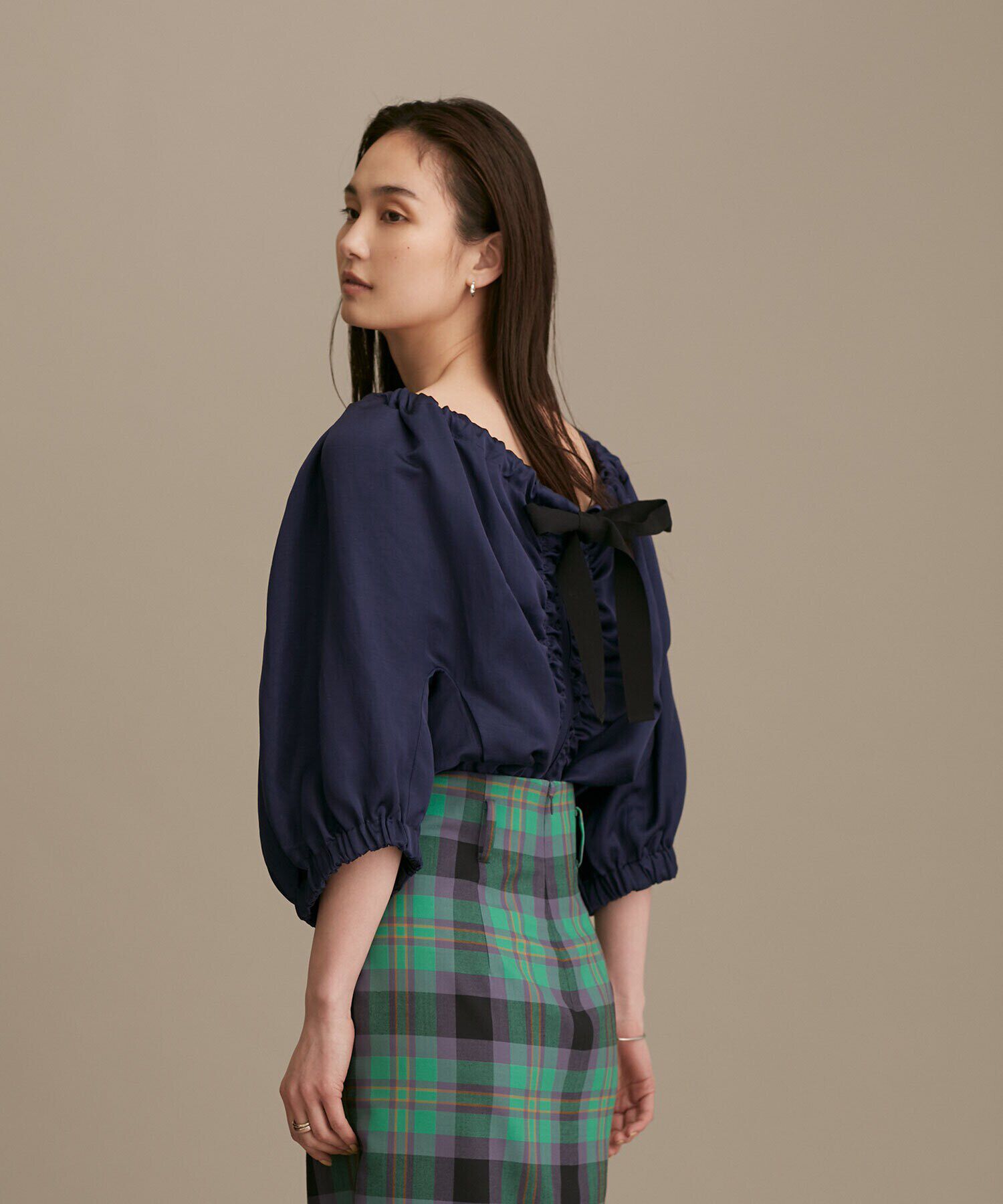 nano･universe「LB.01/サテンギャザーブルゾン 五分袖」|ブルゾン・スタジャン|