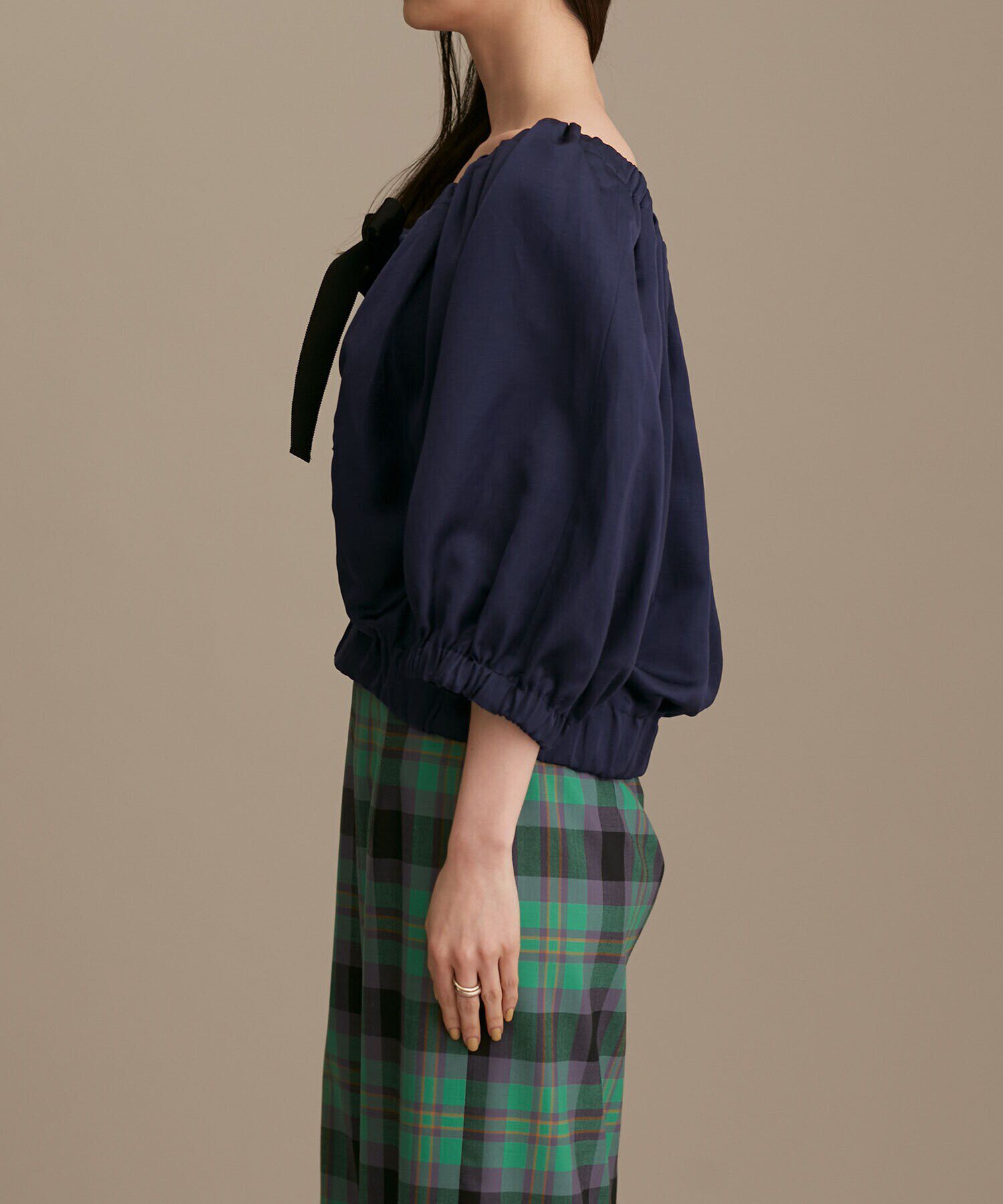 nano･universe「LB.01/サテンギャザーブルゾン 五分袖」|ブルゾン・スタジャン|