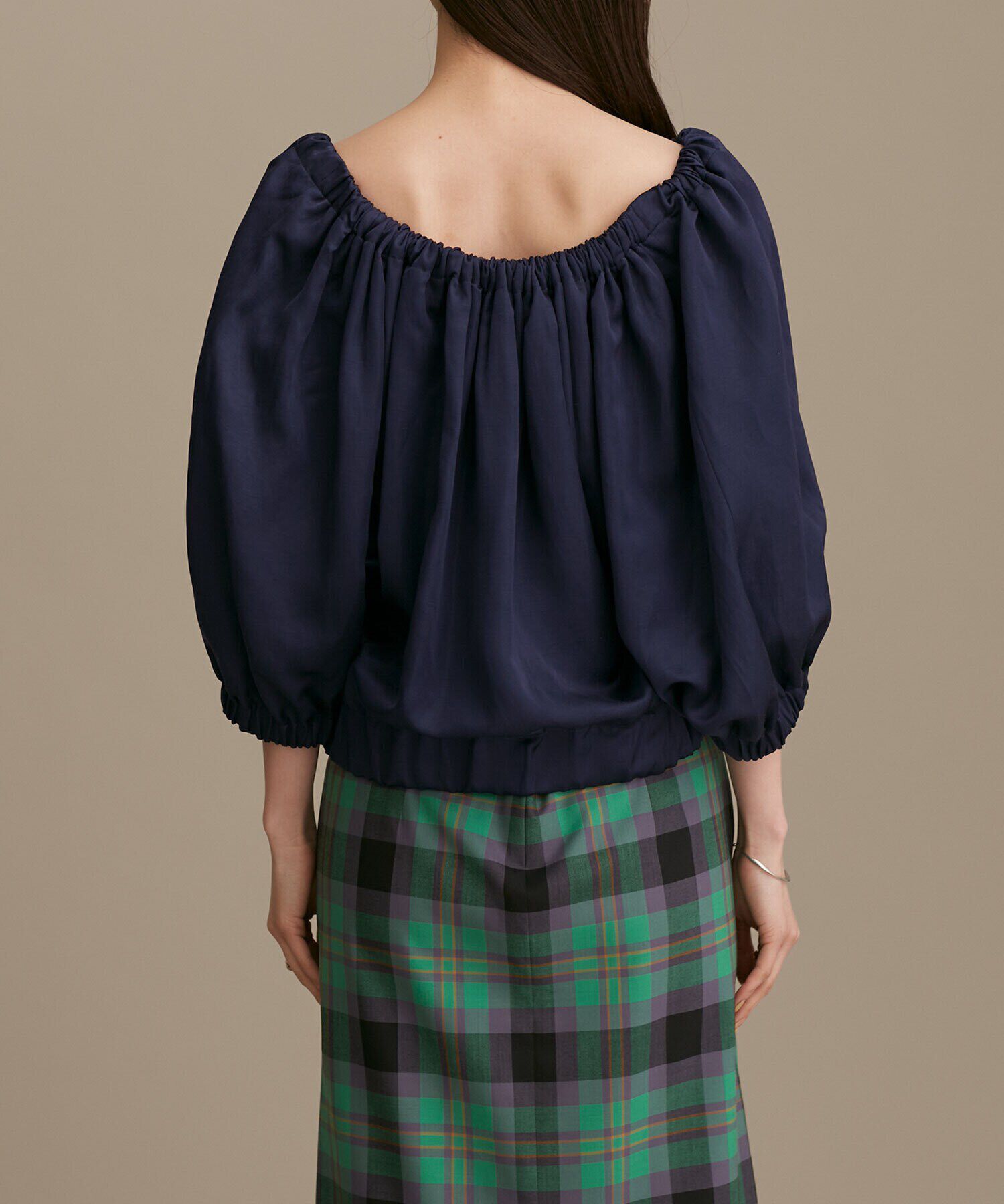 nano･universe「LB.01/サテンギャザーブルゾン 五分袖」|ブルゾン・スタジャン|