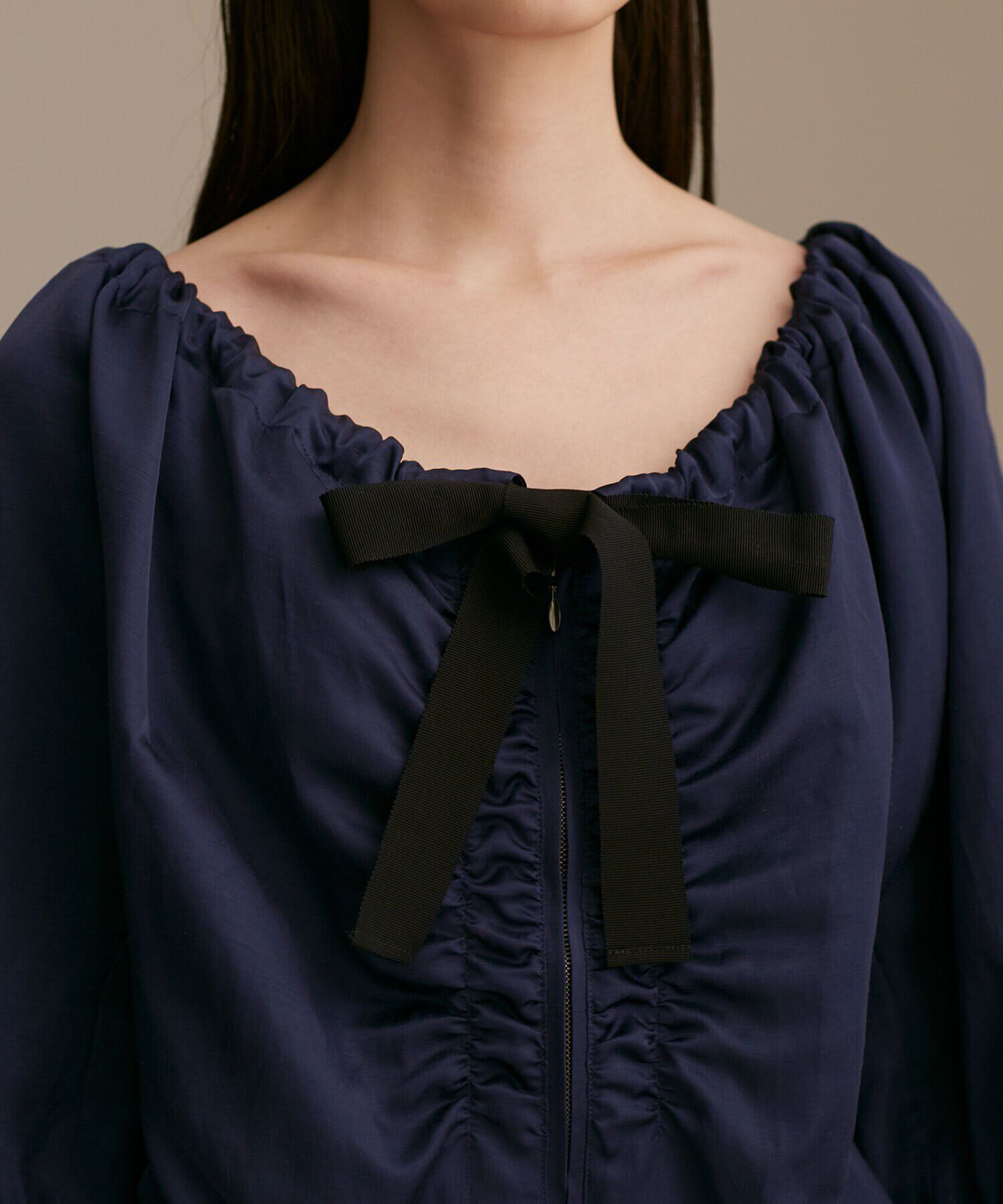 nano･universe「LB.01/サテンギャザーブルゾン 五分袖」|ブルゾン・スタジャン|