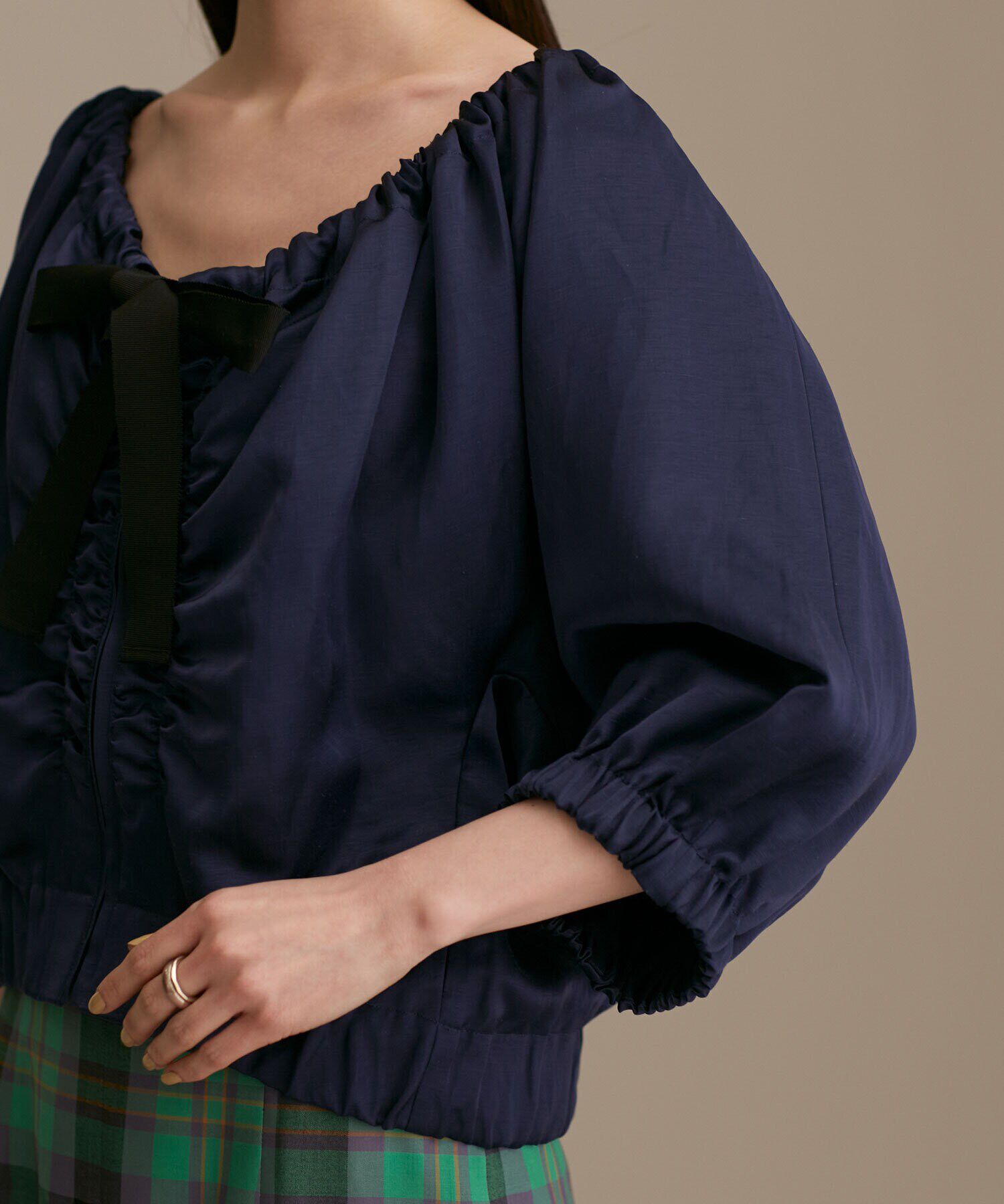 nano･universe「LB.01/サテンギャザーブルゾン 五分袖」|ブルゾン・スタジャン|