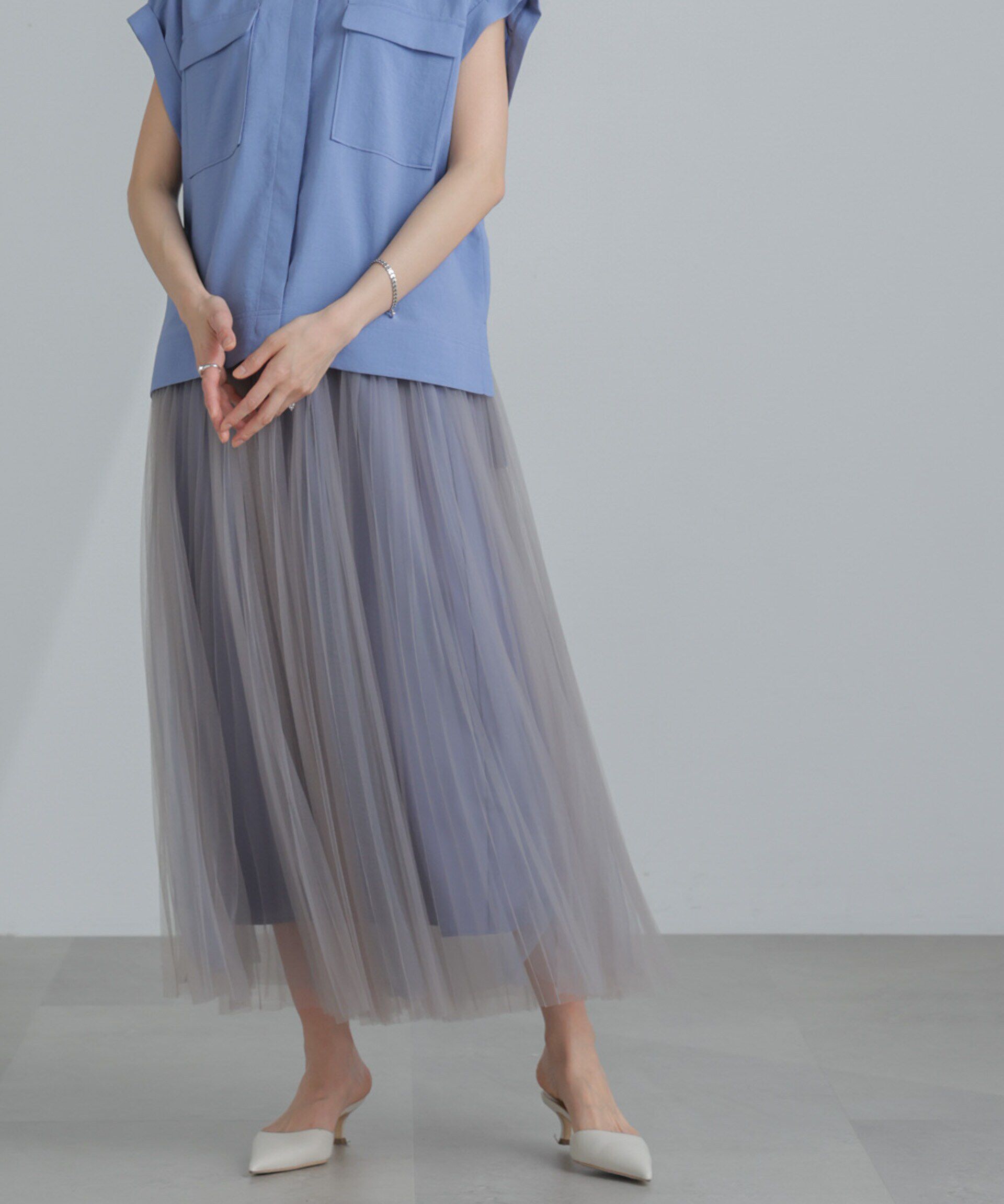 nano･universe「プリーツチュールスカート」|スカート|ブルーグレー5