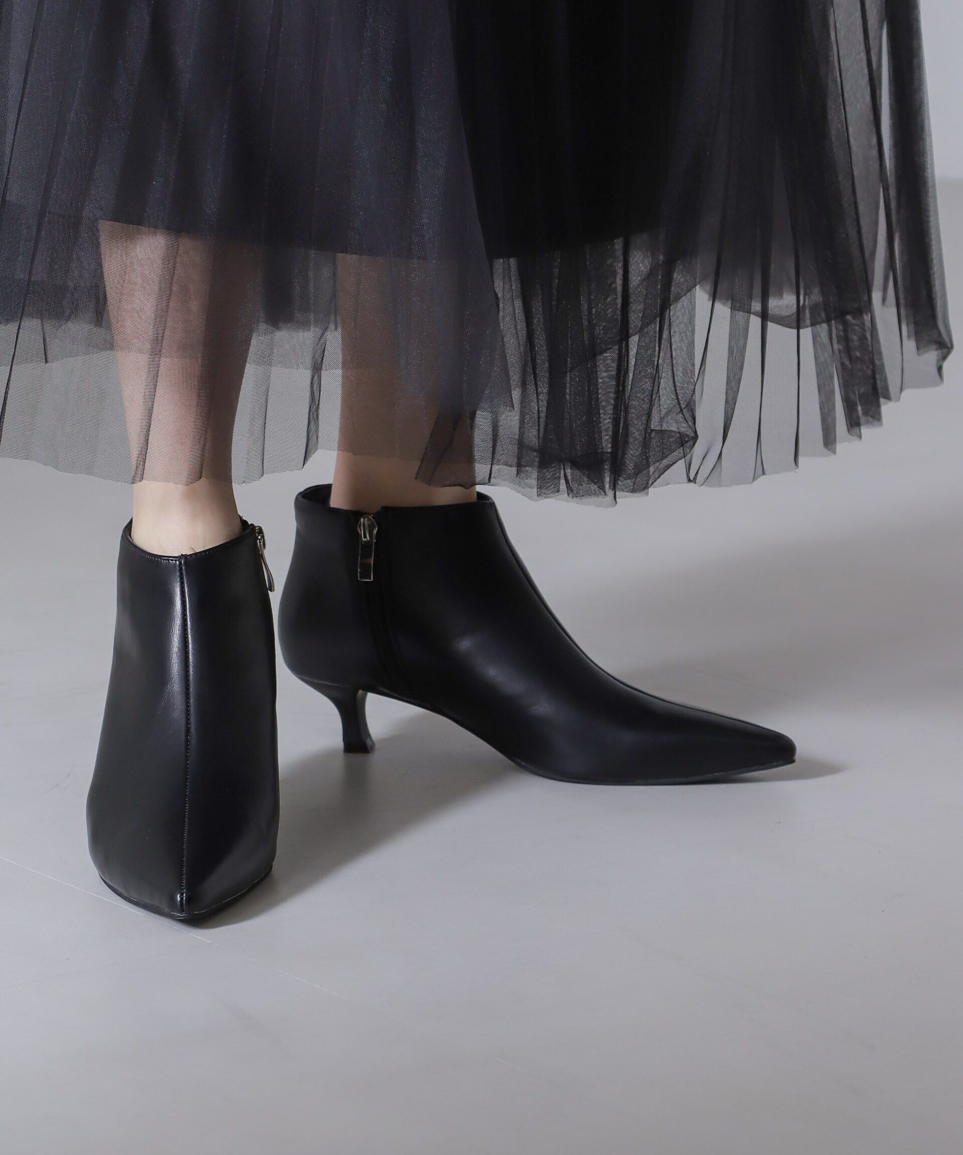 nano･universe「ポインテッドショートブーツ」|ショートブーツ|ブラック