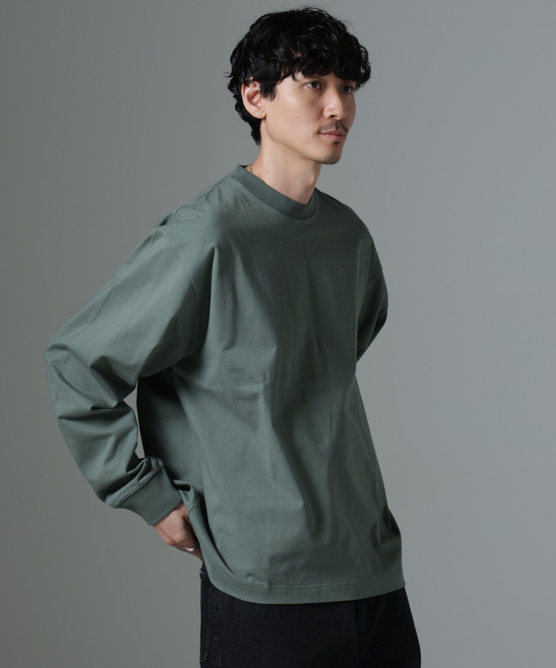 nano･universe「ビッグシルエットワンポイントTシャツ 長袖」|Tシャツ・カットソー|モスグリーン6